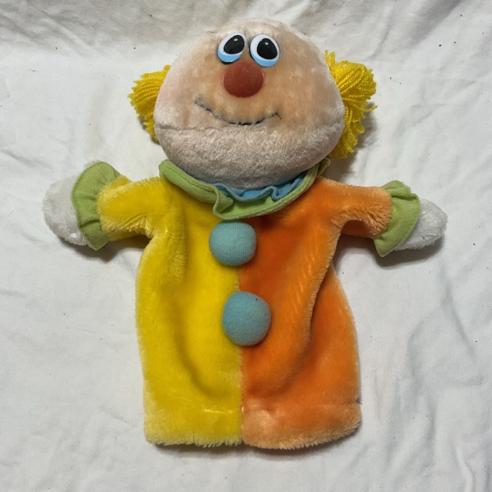 Dakin Vintage Plush Hand Puppet Clown Yellow Orange 10" Stuffed Animal Toy